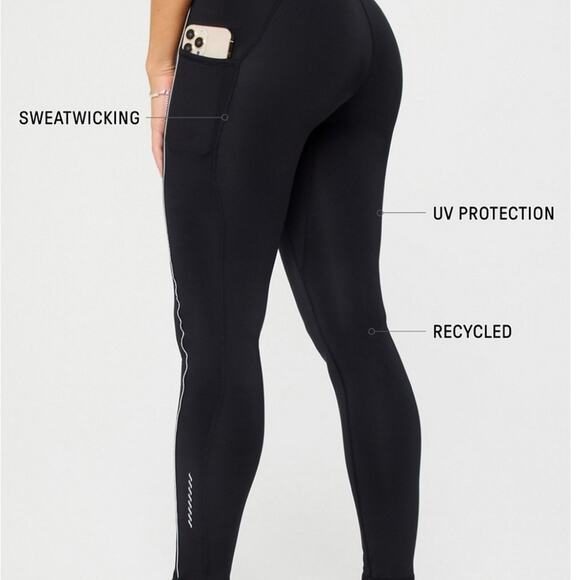 Fabletics Anywhere Motion365+ Piped HW Run Legging Taupe Slate Size Large - Picture 6 of 6